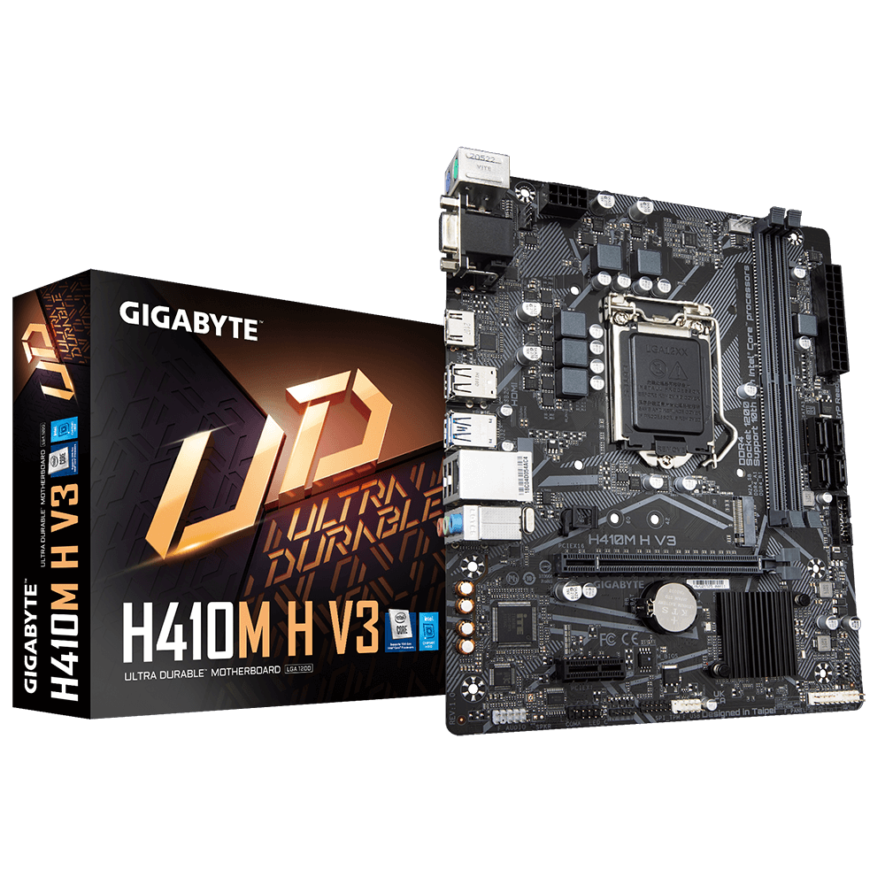 Gigabyte H410M H V3 - 10 - placa base - micro ATX - Socket LGA1200 - H510 Chipset - USB 32 Gen 1 - Gigabit LAN - Tarjeta gráfica CPU necesaria - HD Audio 8-canales - GIGABYTE